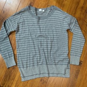 GAP Women's Long Sleeve Boatneck Stripe Heather Grey & White, Wool - Size M